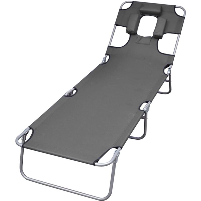 foto del prodotto lettino pieghevole con cuscino e schienale regolabile grigio vidaxl 452860