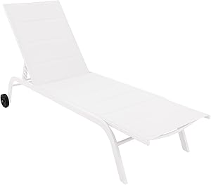 foto del prodotto lettino prendi sole in acciaio e tessuto con ruote diametro 12cm cleo colore bianco