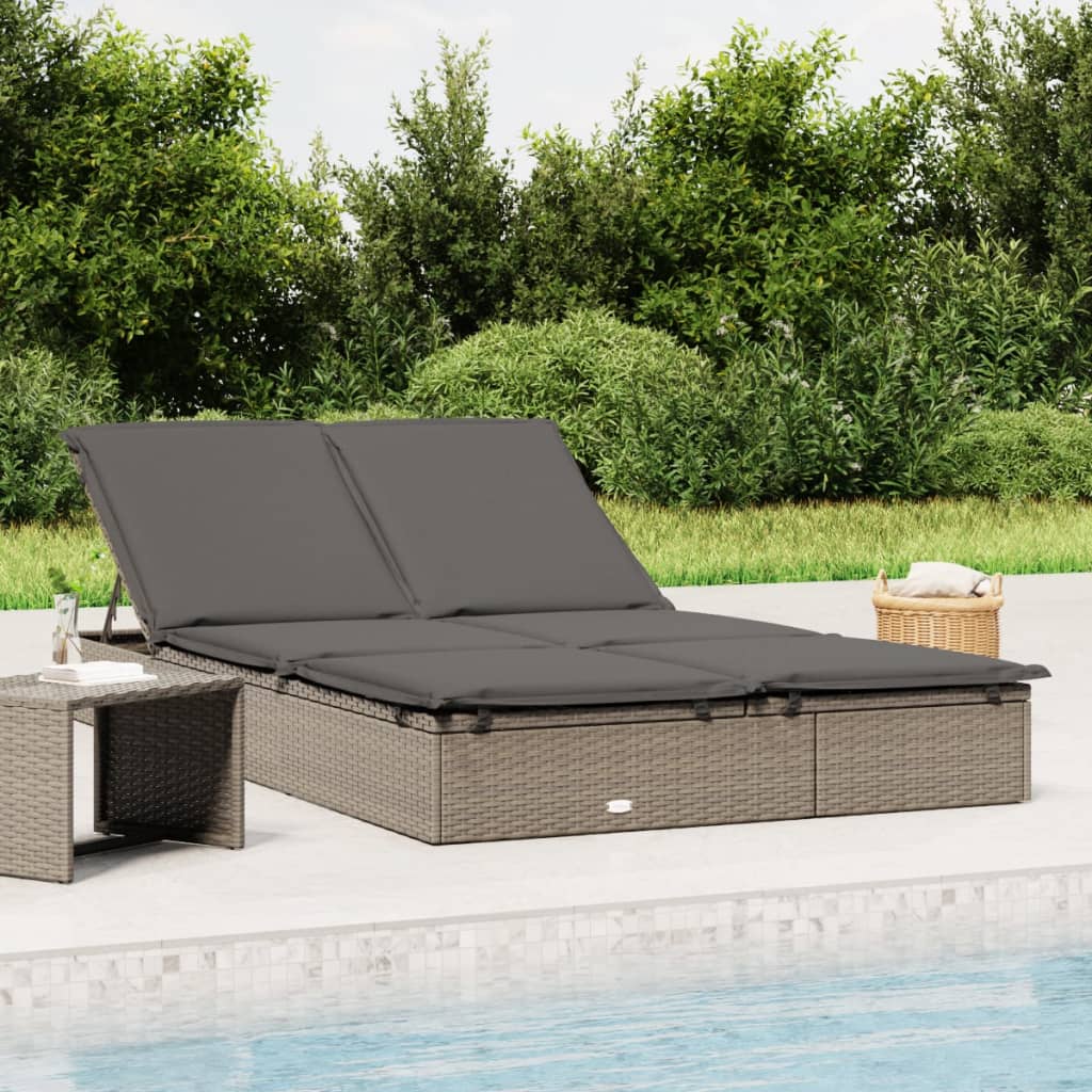 foto del prodotto lettino prendisole 2 persone con cuscini grigio in polyrattancod mxl 119397
