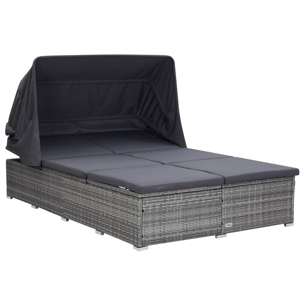 foto del prodotto lettino prendisole a 2 posti con cuscino in polyrattan grigio cod mxl 71540