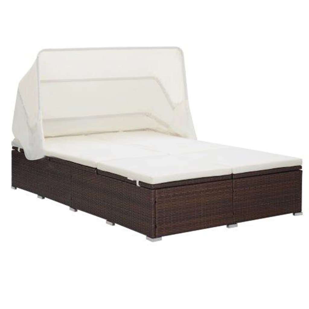foto del prodotto lettino prendisole a 2 posti con cuscino in polyrattan marrone cod mxl 71174