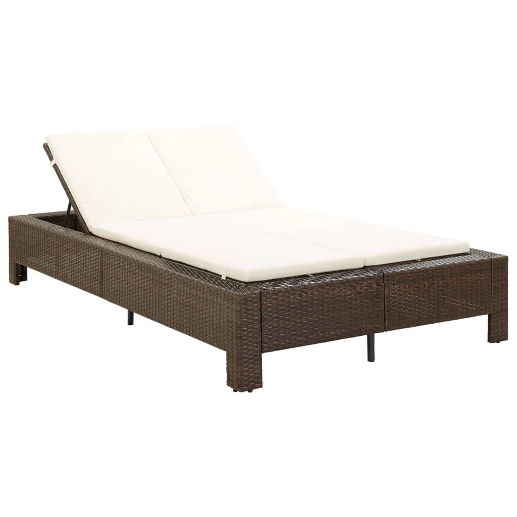 foto del prodotto lettino prendisole a 2 posti con cuscino marrone in polyrattan cod mxl 64491