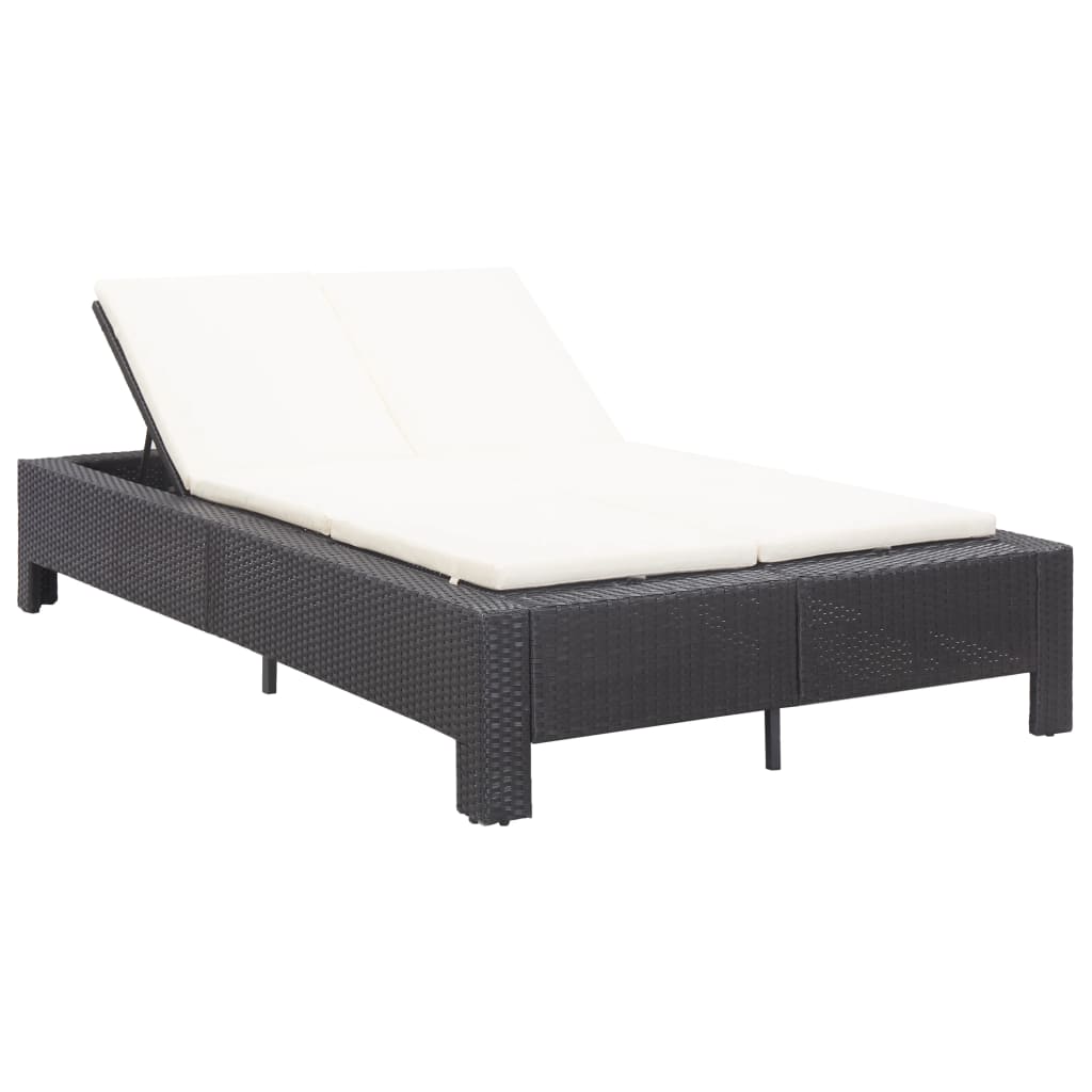 foto del prodotto lettino prendisole a 2 posti con cuscino nero in polyrattan cod mxl 59746