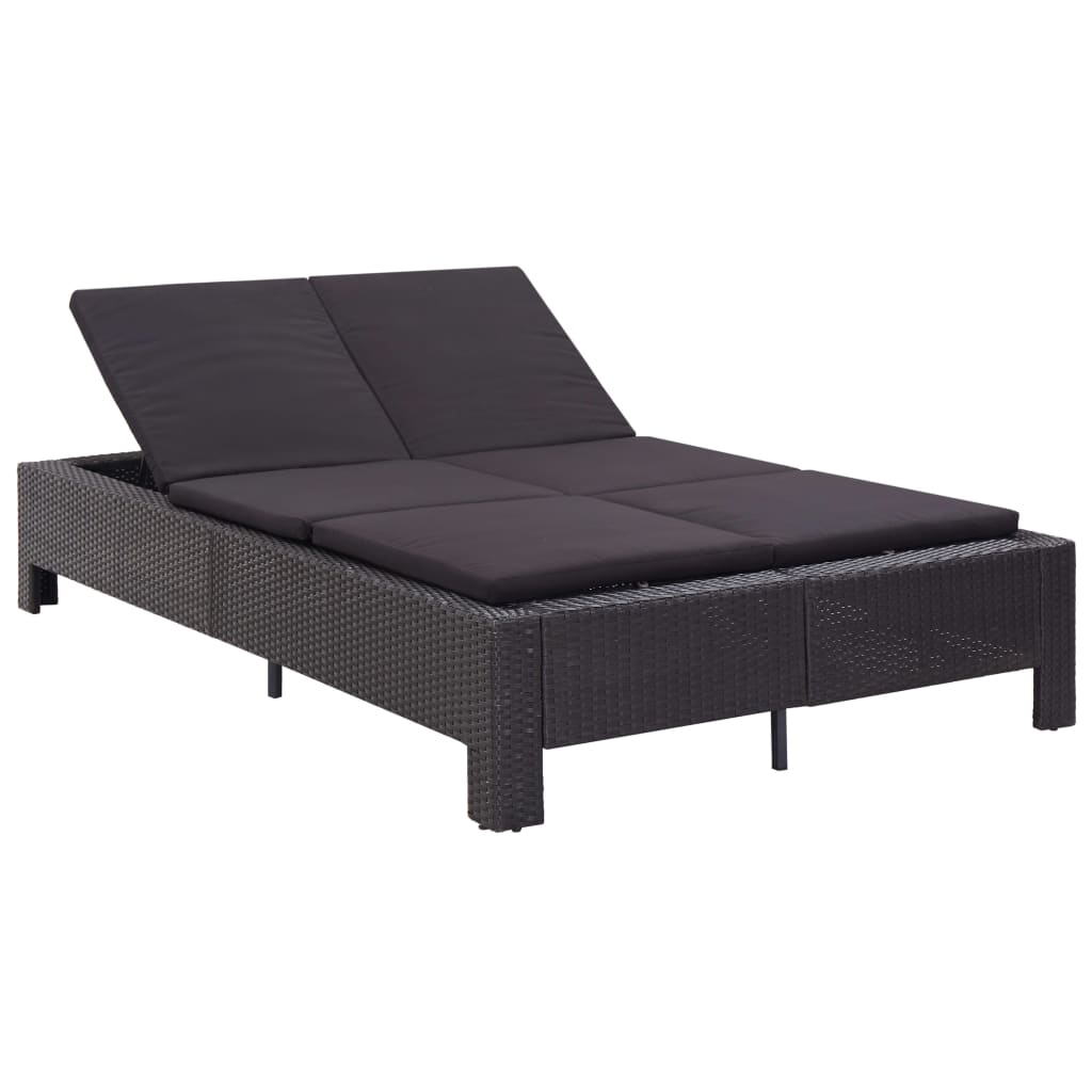 foto del prodotto lettino prendisole a 2 posti con cuscino nero in polyrattan cod mxl 64370