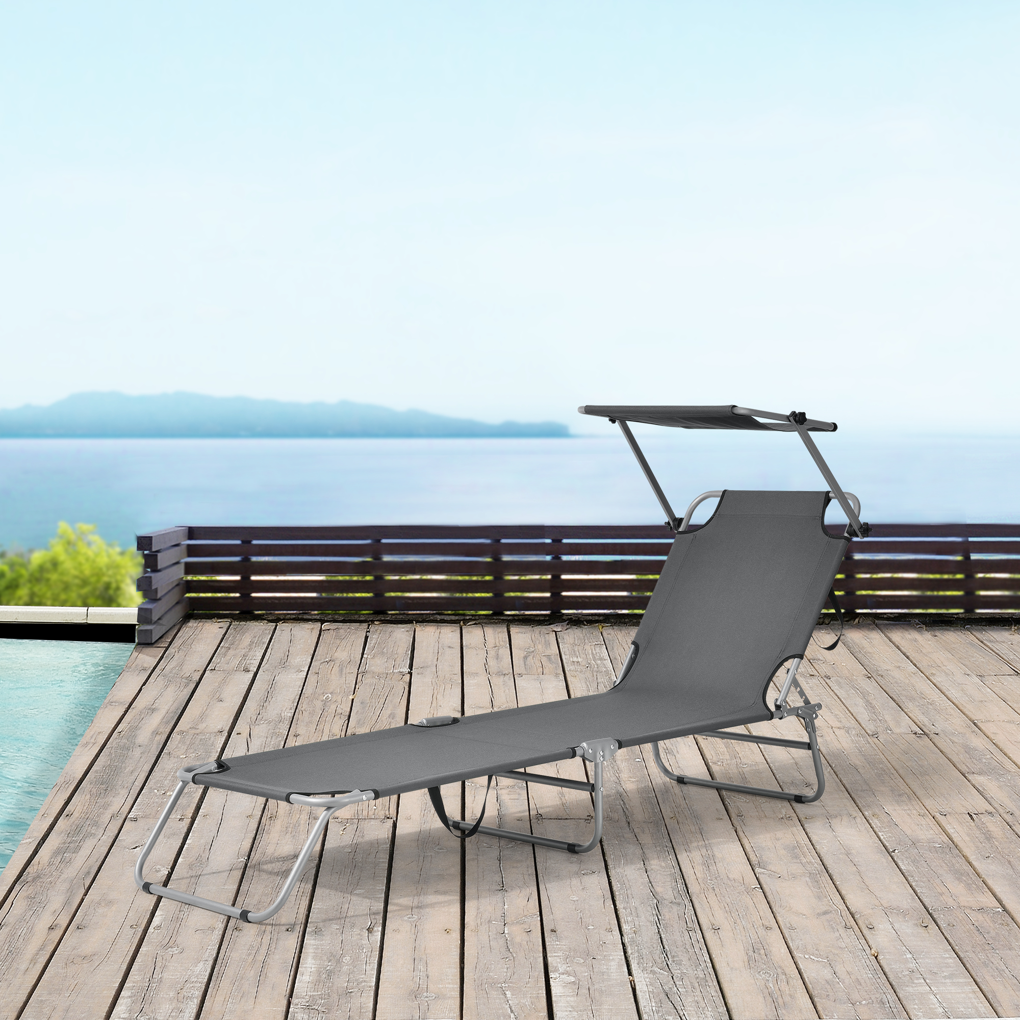 foto del prodotto lettino prendisole argozelo con tettuccio parasole sdraio portatile grigio scuro casa.pro