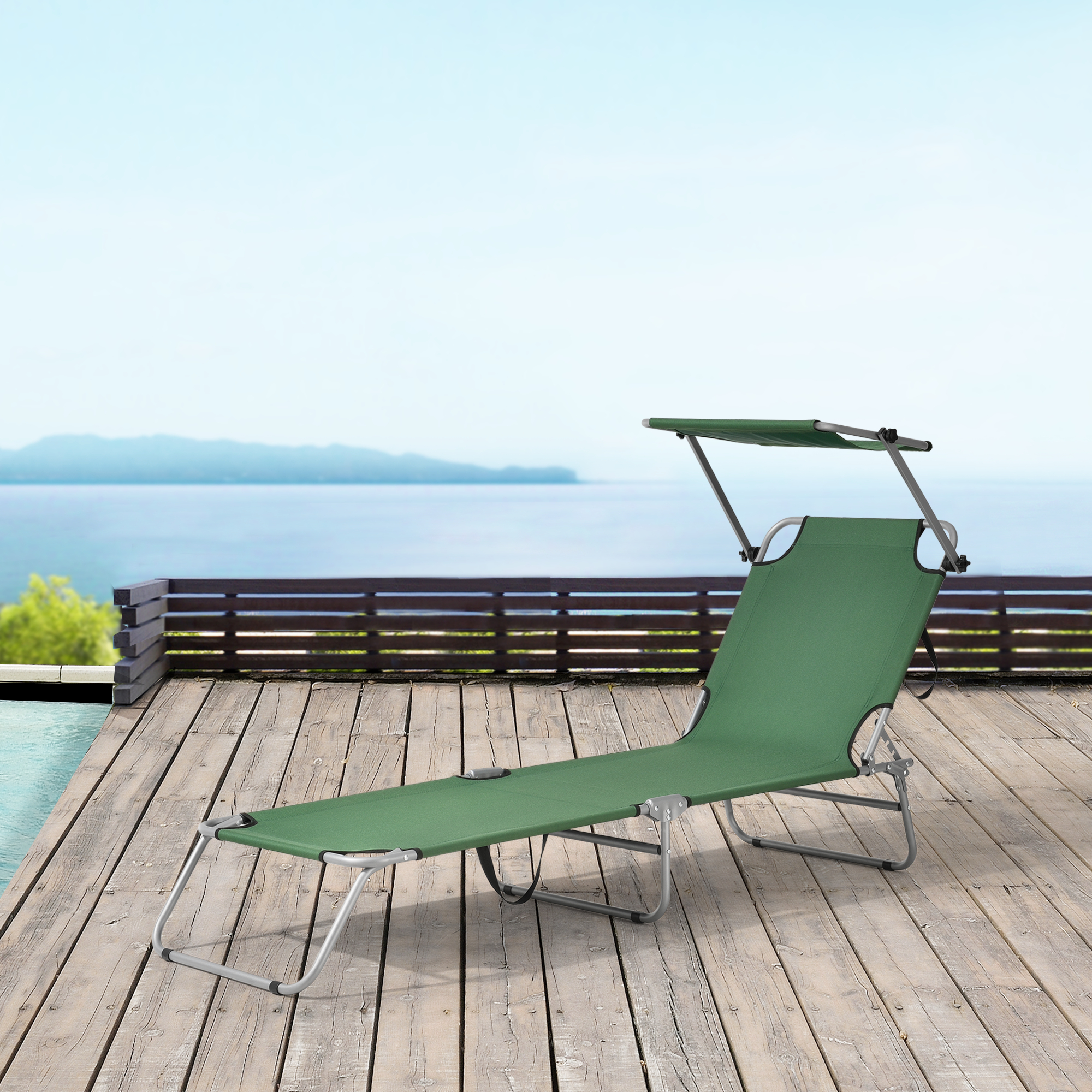 foto del prodotto lettino prendisole argozelo con tettuccio parasole sdraio portatile verde scuro casa.pro