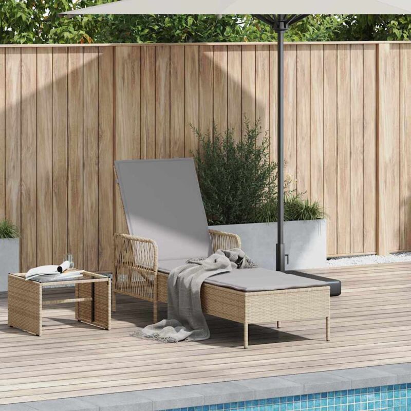 foto del prodotto lettino prendisole beige e grigio chiaro rattan pe 157 x 55 x 92 cm