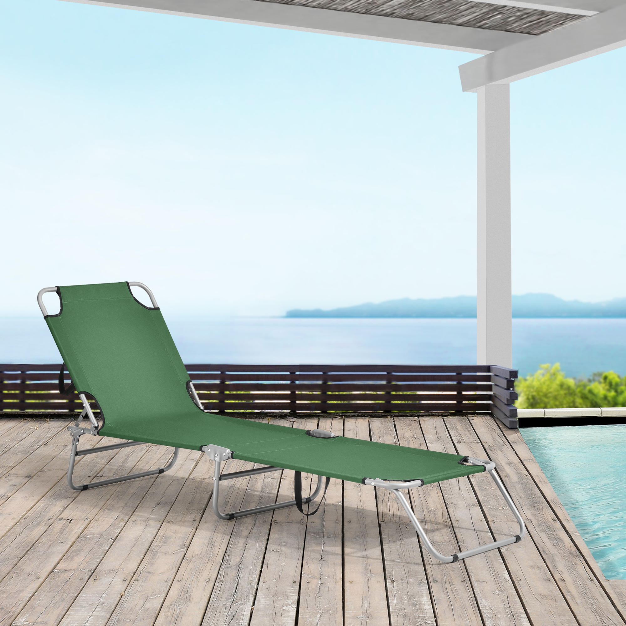 foto del prodotto lettino prendisole carcao con schienale reclinabile sdraio mare portatile verde scuro casa.pro