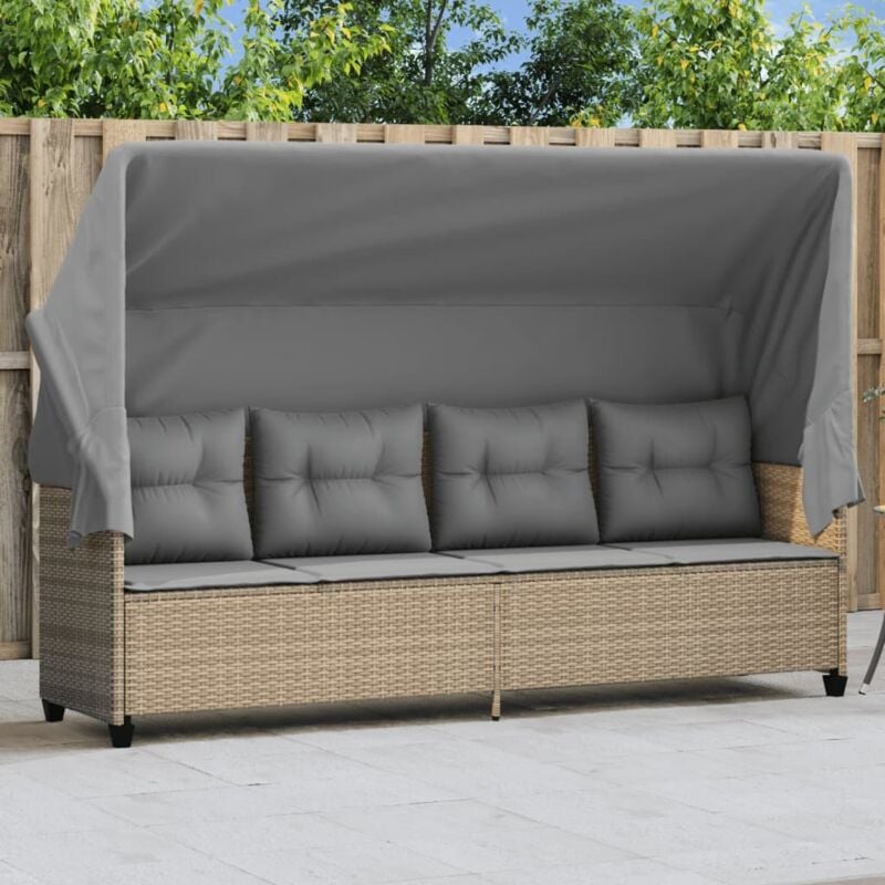 foto del prodotto lettino prendisole con baldacchino e cuscini beige polyrattan vidaxl 671797