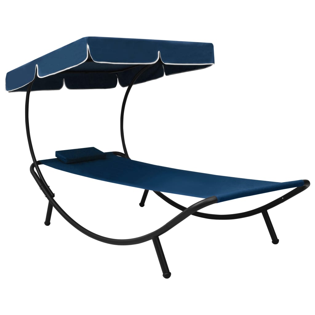 foto del prodotto lettino prendisole con baldacchino e cuscino blu cod mxl 23187