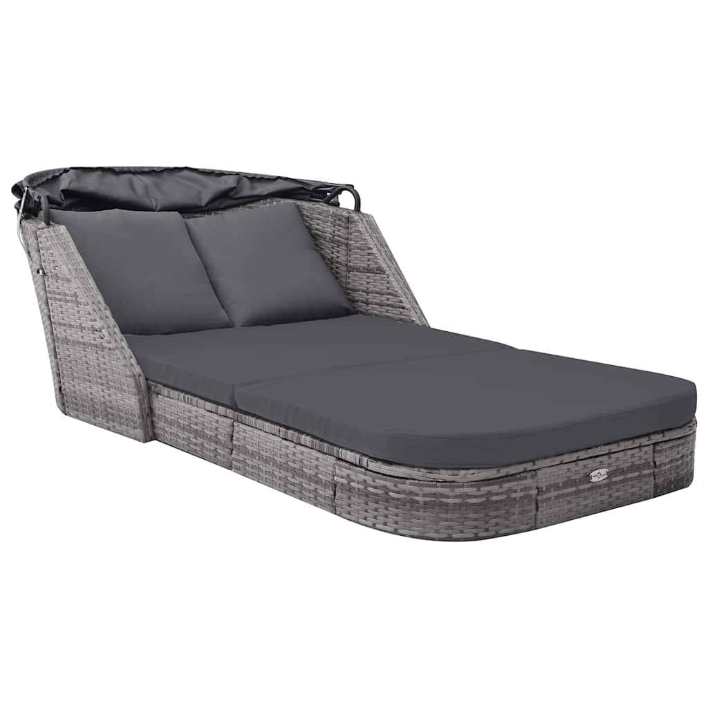 foto del prodotto lettino prendisole con baldacchino in polyrattan antracite cod mxl 18720