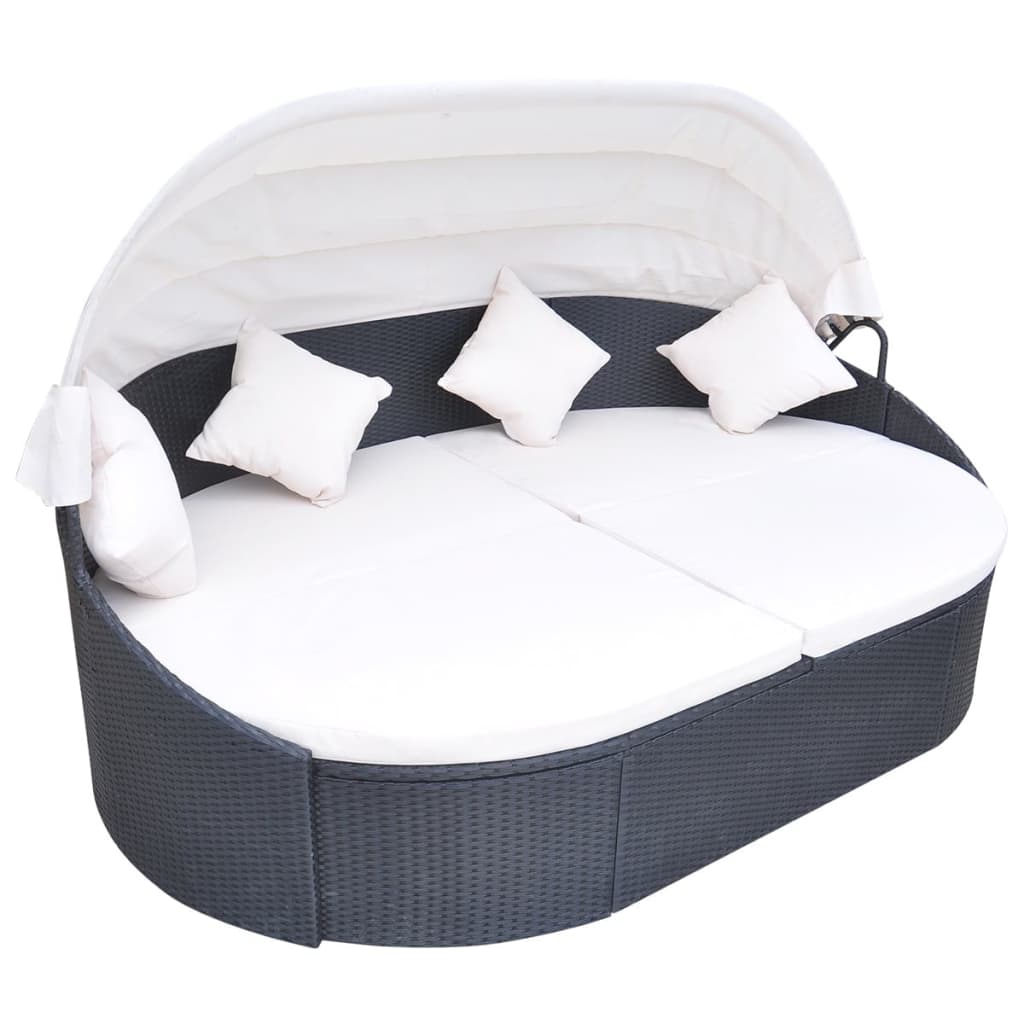 foto del prodotto lettino prendisole con baldacchino in polyrattan nero cod mxl 66817