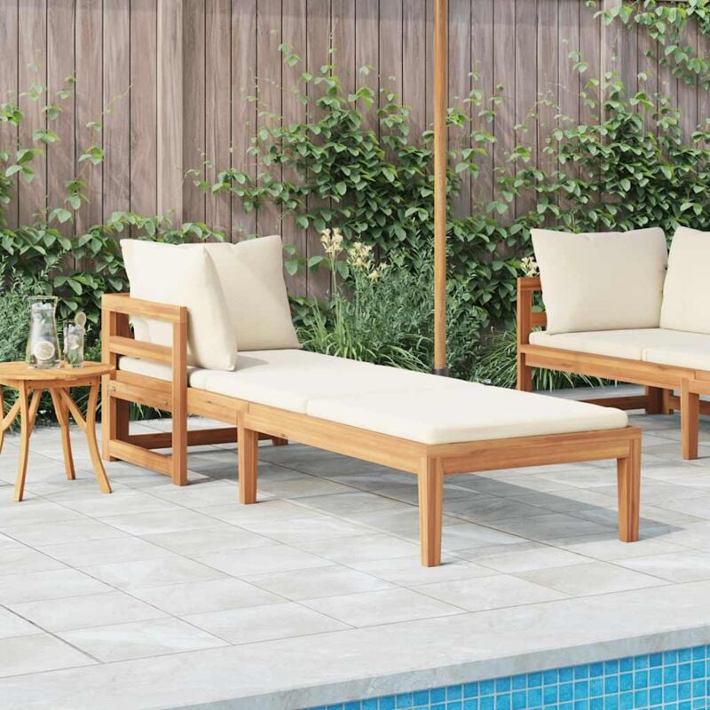 foto del prodotto lettino prendisole con bracciolo bianco crema acacia massello vidaxl