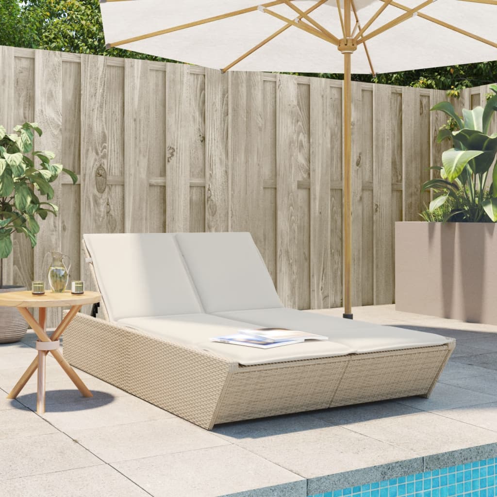 foto del prodotto lettino prendisole con cuscini beige in polyrattan