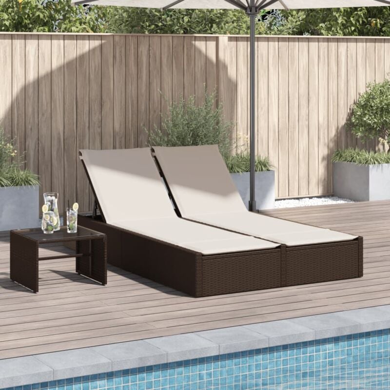 foto del prodotto lettino prendisole con cuscini marrone in polyrattan vidaxl
