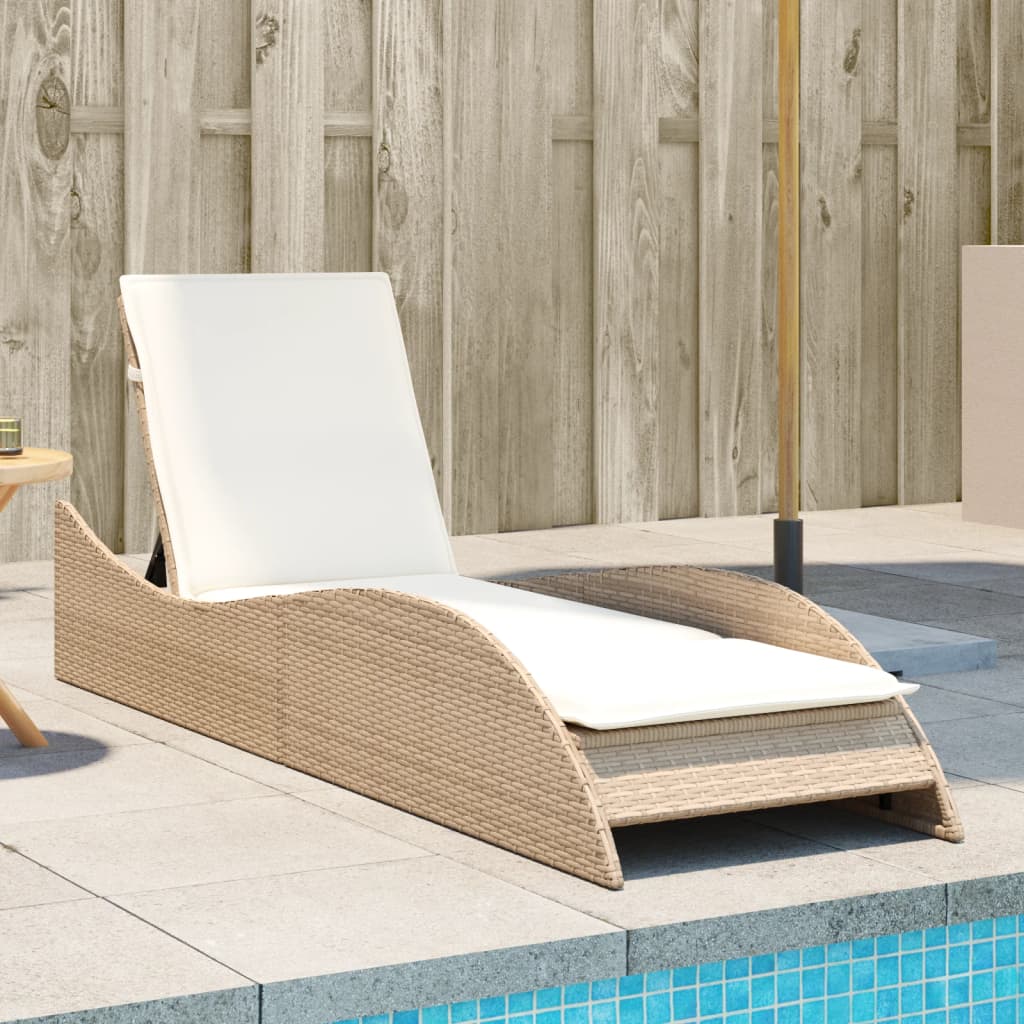 foto del prodotto lettino prendisole con cuscino beige 60x205x73 cm in polyrattan