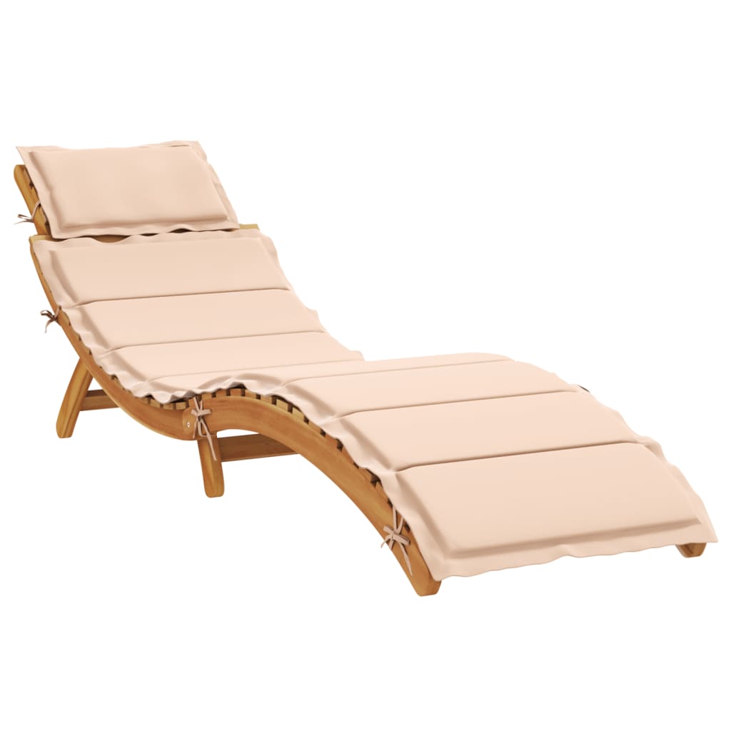 foto del prodotto lettino prendisole con cuscino beige in legno massello di pino