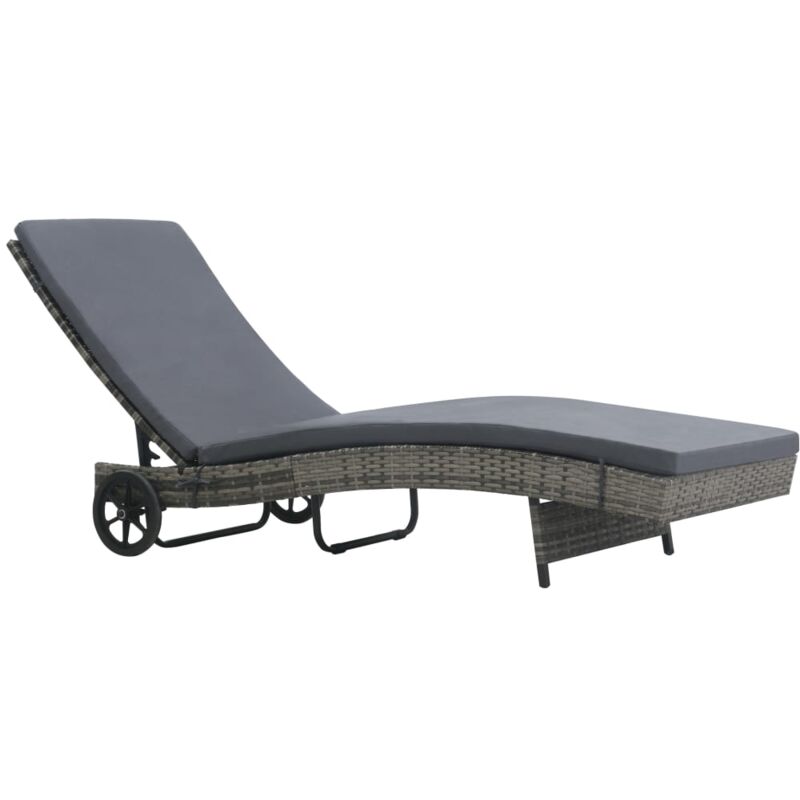 foto del prodotto lettino prendisole con cuscino e ruote in polyrattan antracite