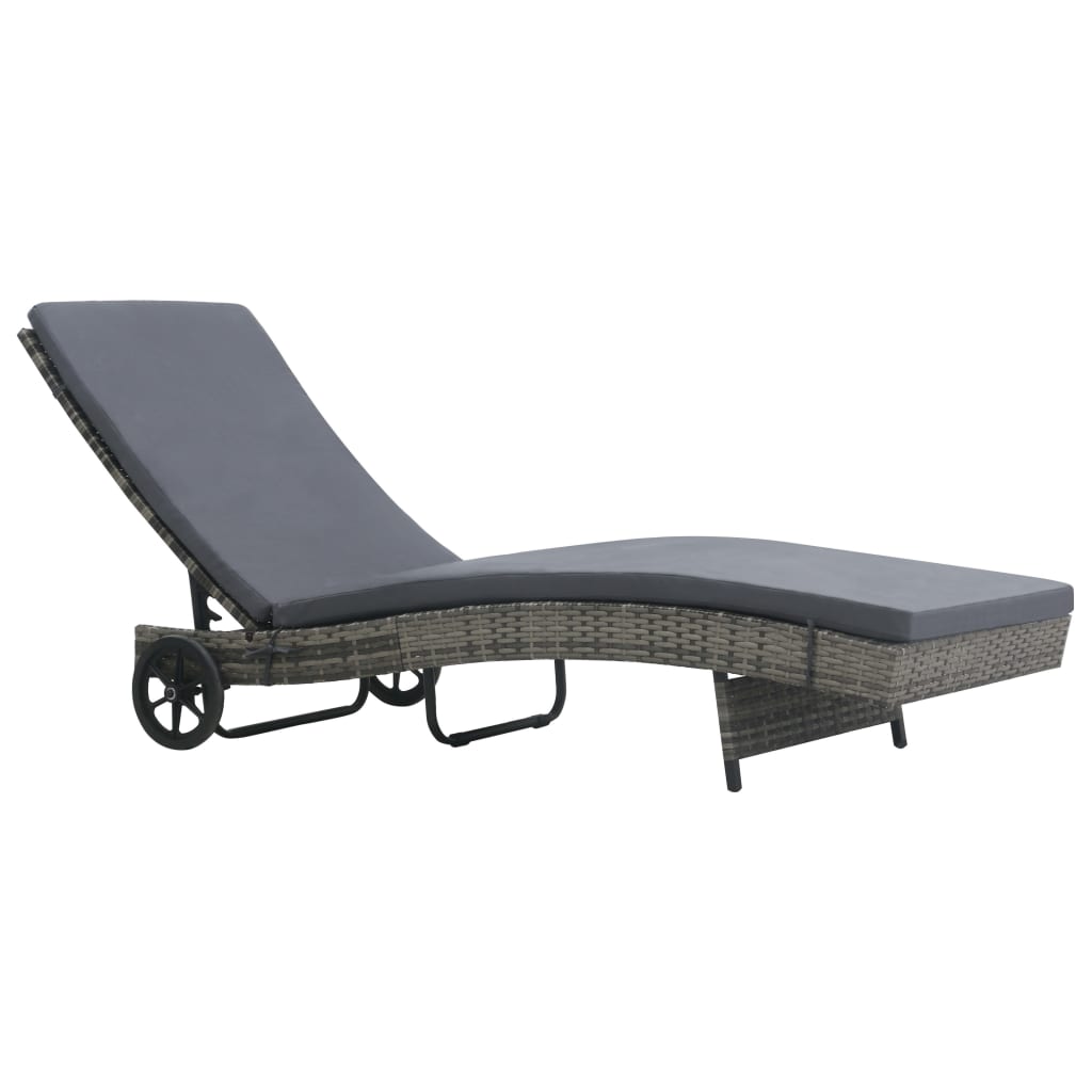 foto del prodotto lettino prendisole con cuscino e ruote in polyrattan antracite cod mxl 15588