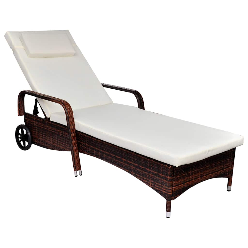 foto del prodotto lettino prendisole con cuscino e ruote in polyrattan marrone cod mxl 18463