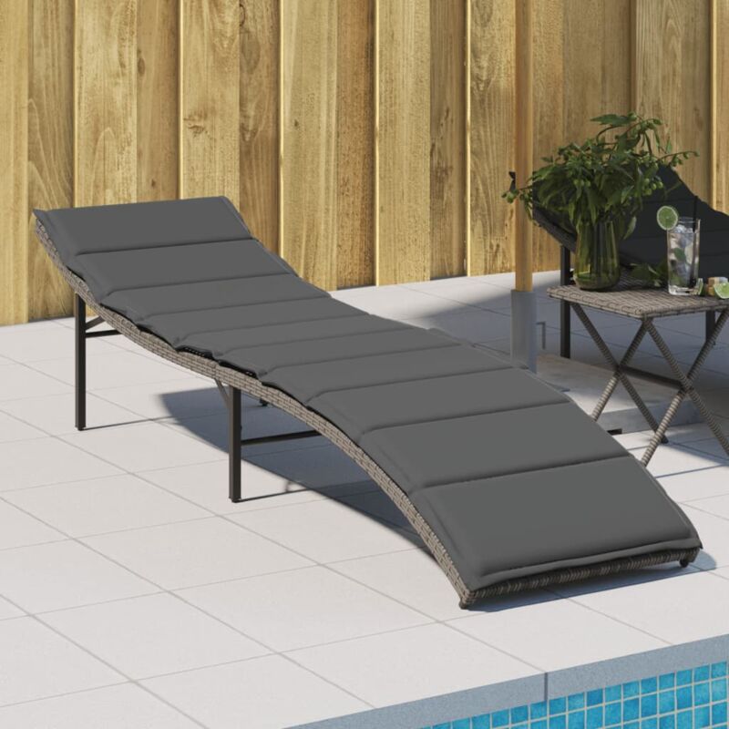 foto del prodotto lettino prendisole con cuscino grigio 55x199x50cm in polyrattan