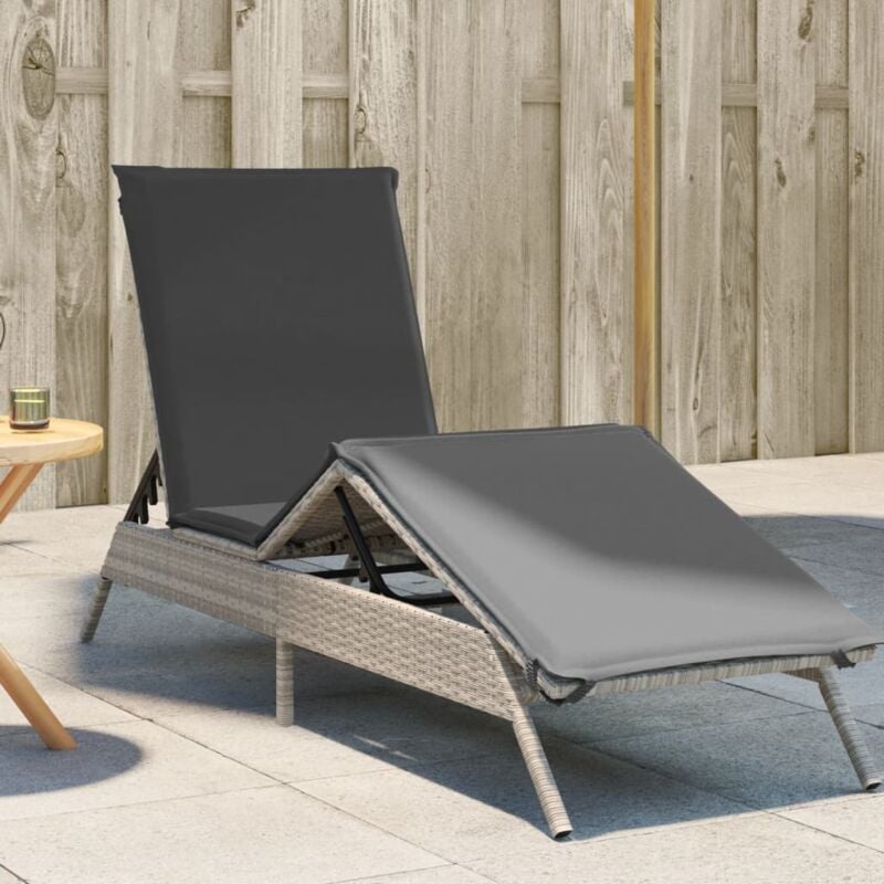 foto del prodotto lettino prendisole con cuscino grigio chiaro in polyrattan vidaxl 658409