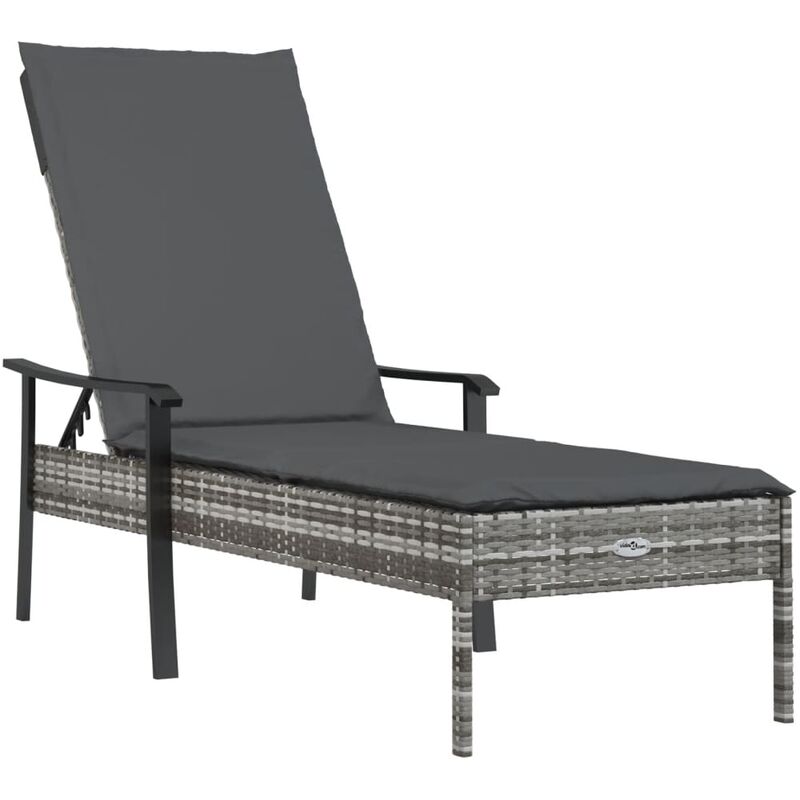 foto del prodotto lettino prendisole con cuscino grigio in polyrattan vidaxl