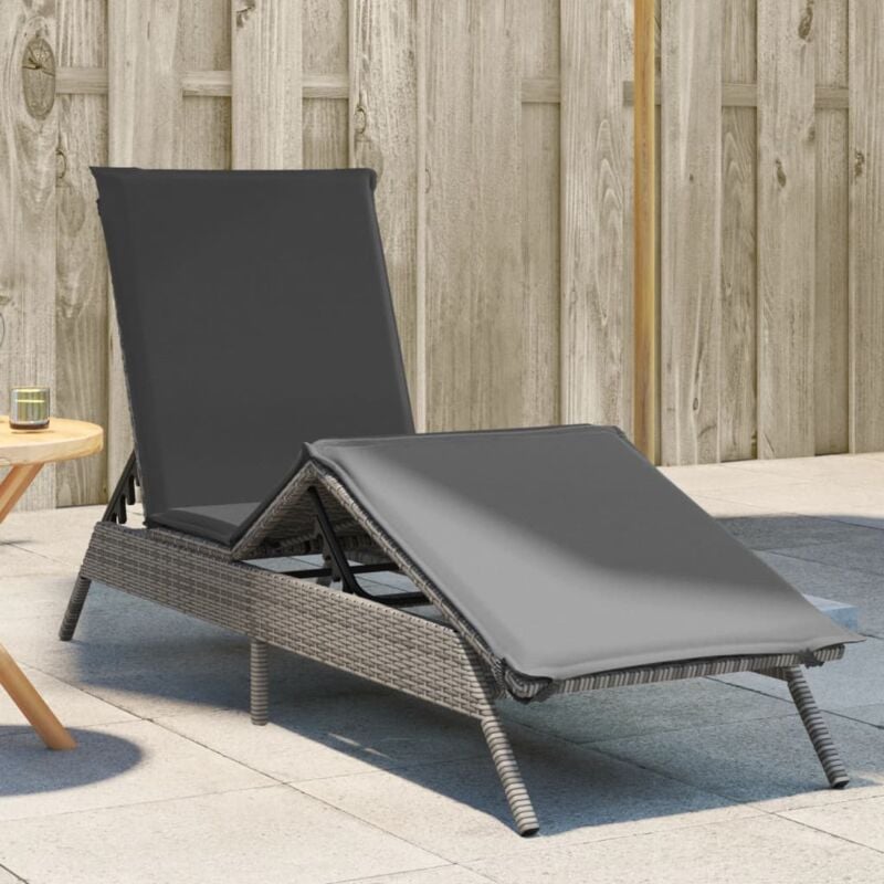 foto del prodotto lettino prendisole con cuscino grigio in polyrattan vidaxl