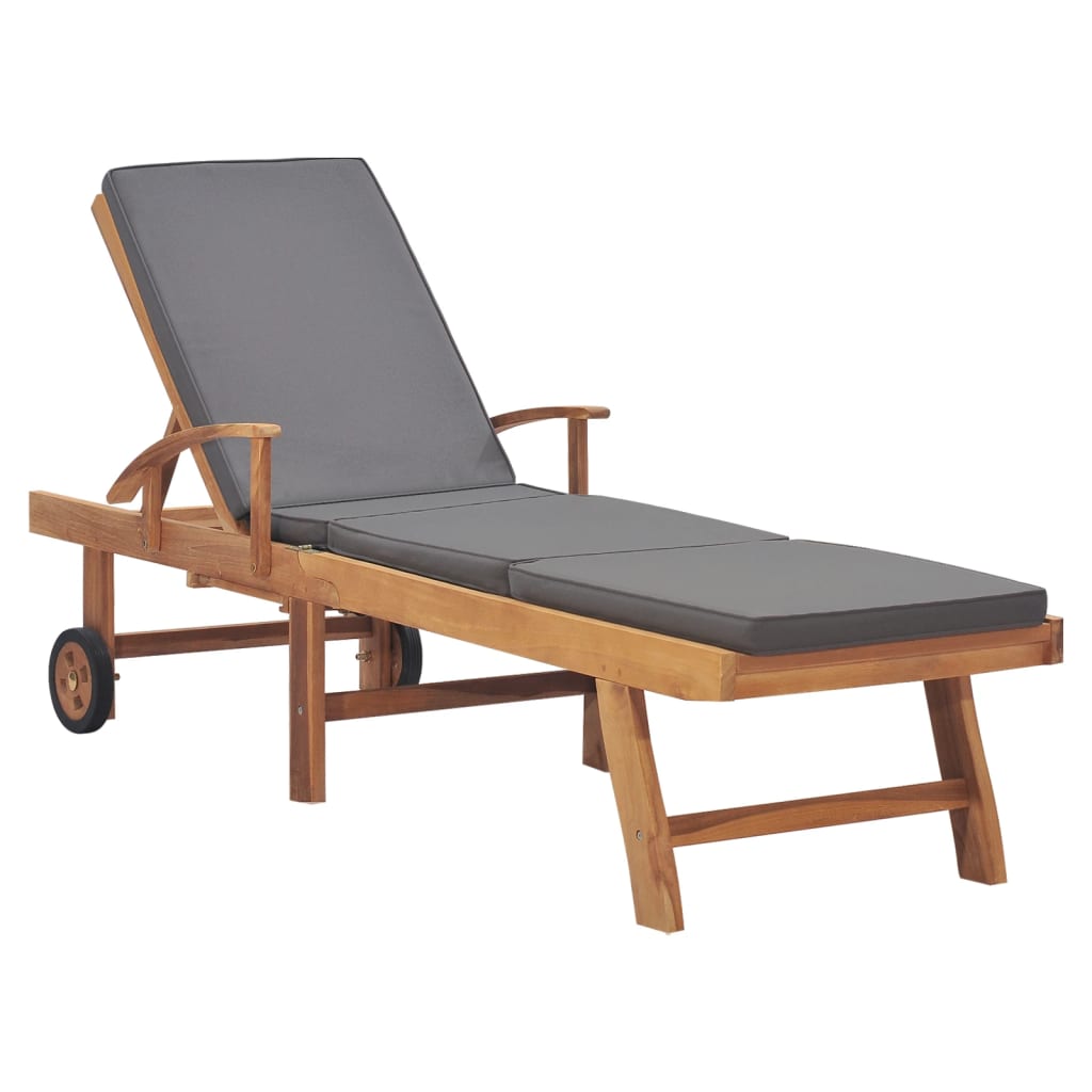 foto del prodotto lettino prendisole con cuscino in massello di teak grigio scuro
