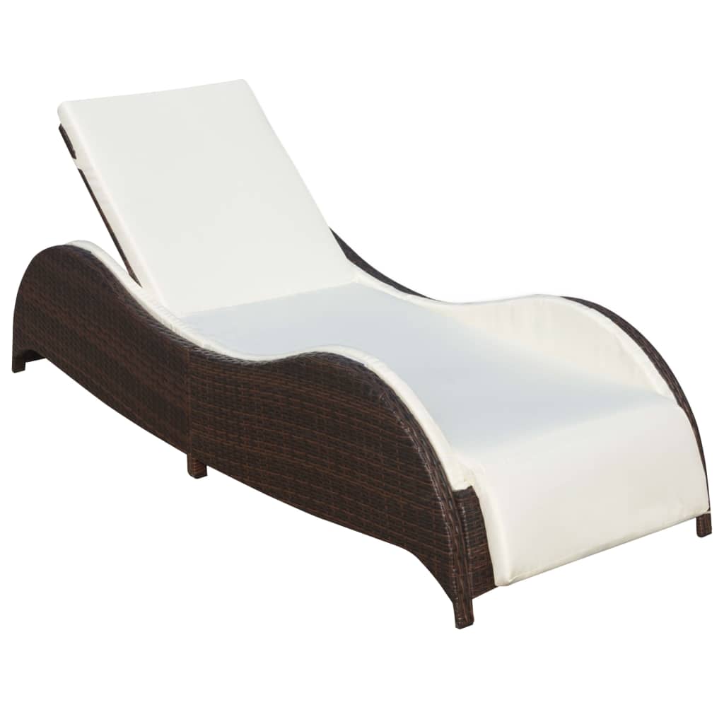 foto del prodotto lettino prendisole con cuscino in polyrattan marrone vidaxl