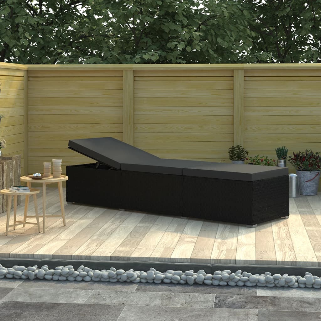 foto del prodotto lettino prendisole con cuscino in polyrattan nero cod mxl 9030
