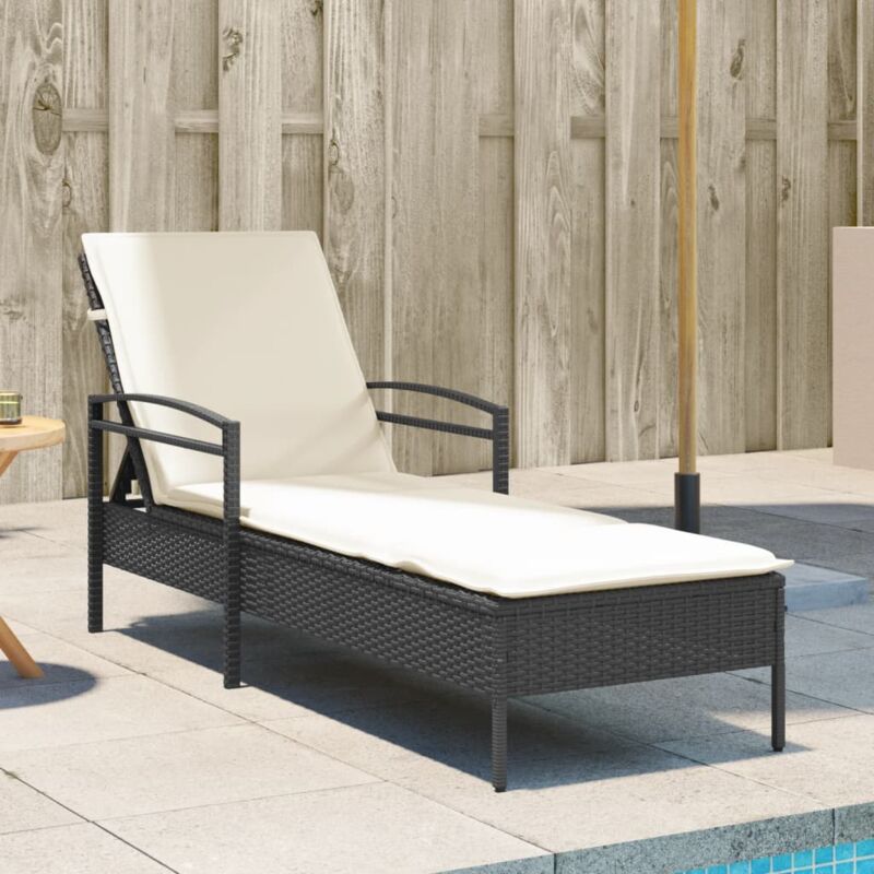 foto del prodotto lettino prendisole con cuscino nero 63x200x81 cm in polyrattan vidaxl