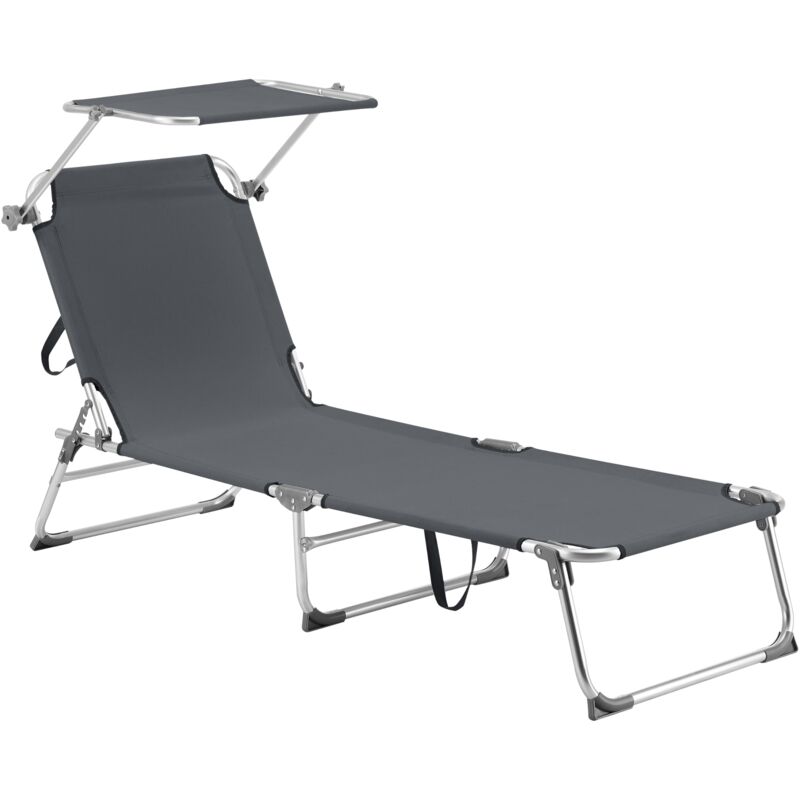 foto del prodotto lettino prendisole con parasole in poliestere alluminio argento opaco grigio scuro 030006413