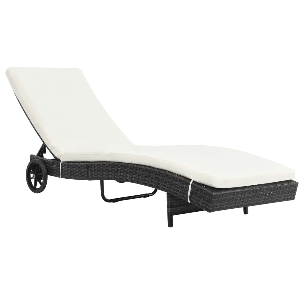 foto del prodotto lettino prendisole con ruote e cuscino in polyrattan nero