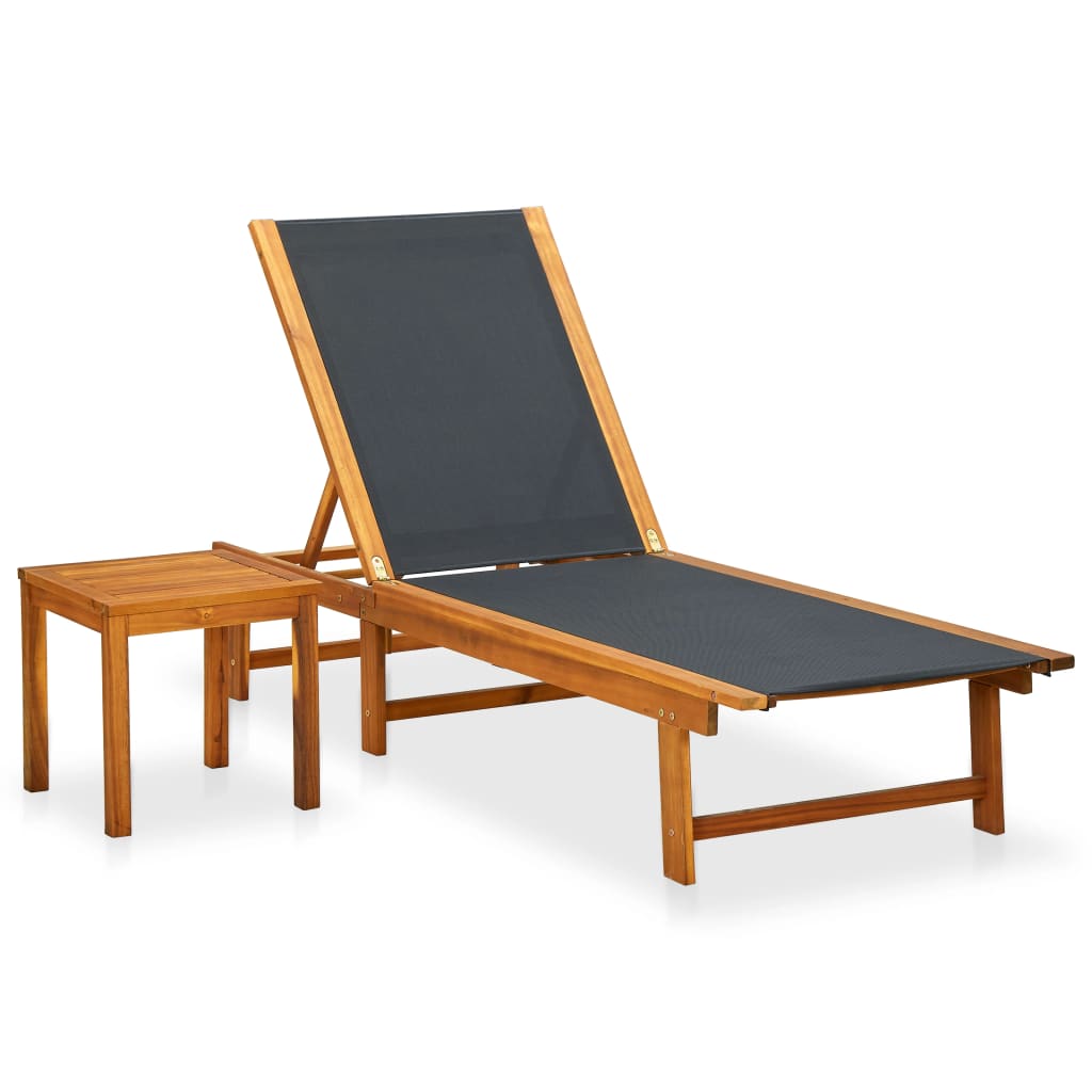 foto del prodotto lettino prendisole con tavolino massello di acacia e textilene cod mxl 6729