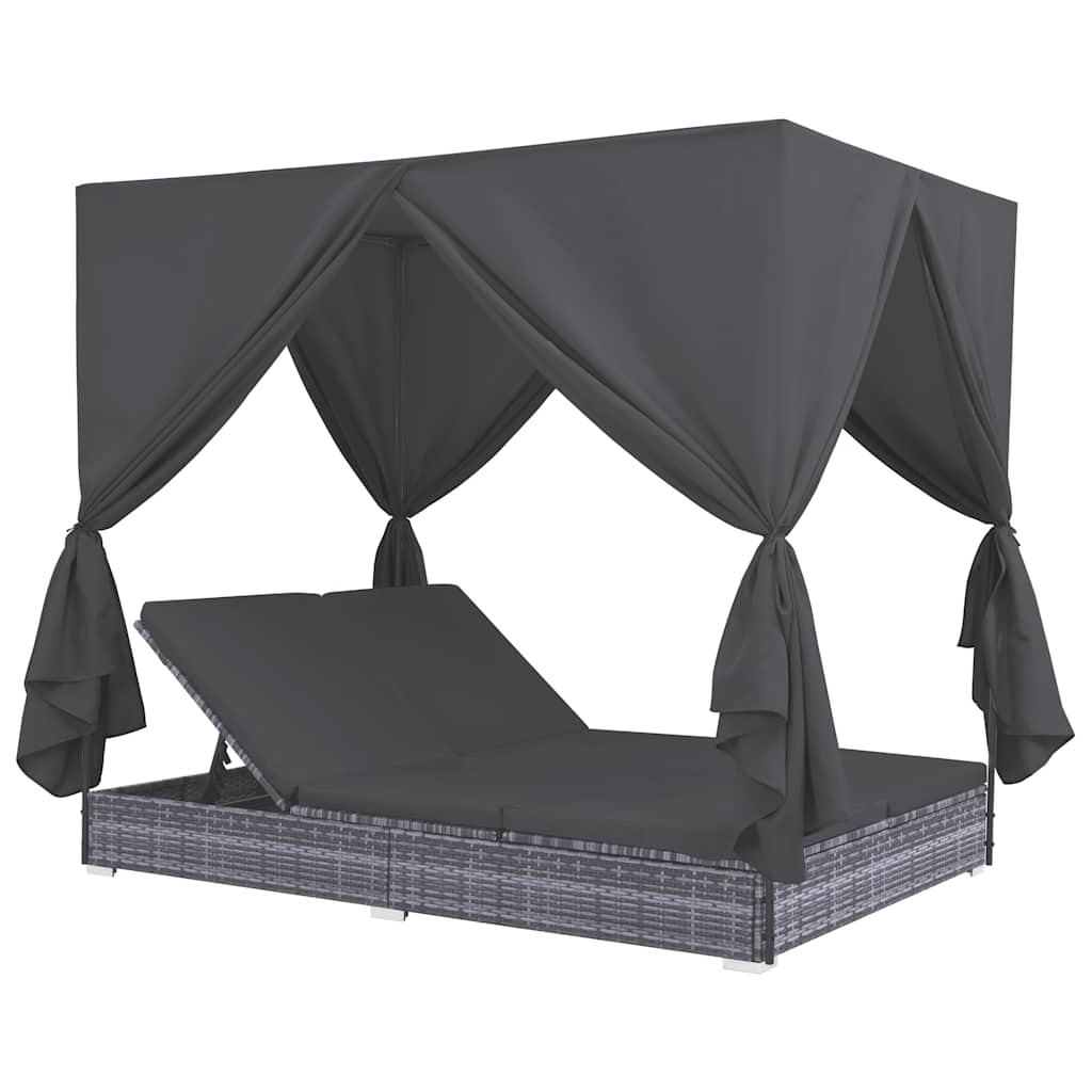 foto del prodotto lettino prendisole con tende in polyrattan grigiocod mxl 94709