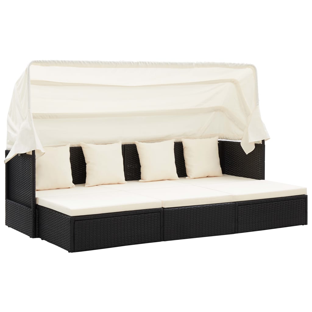 foto del prodotto lettino prendisole con tetto nero in polyrattan cod mxl 68647