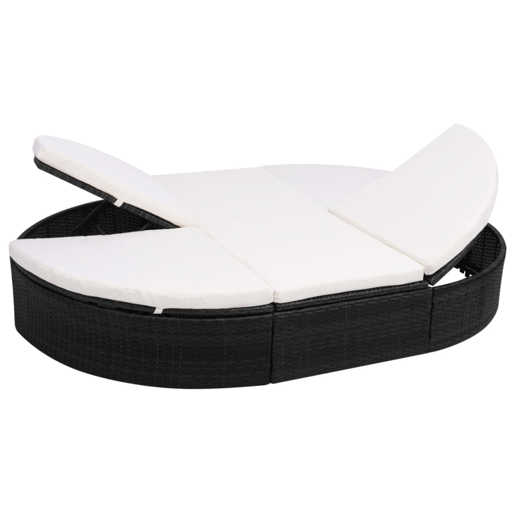 foto del prodotto lettino prendisole da giardino con cuscino in polyrattan nero cod mxl 61957