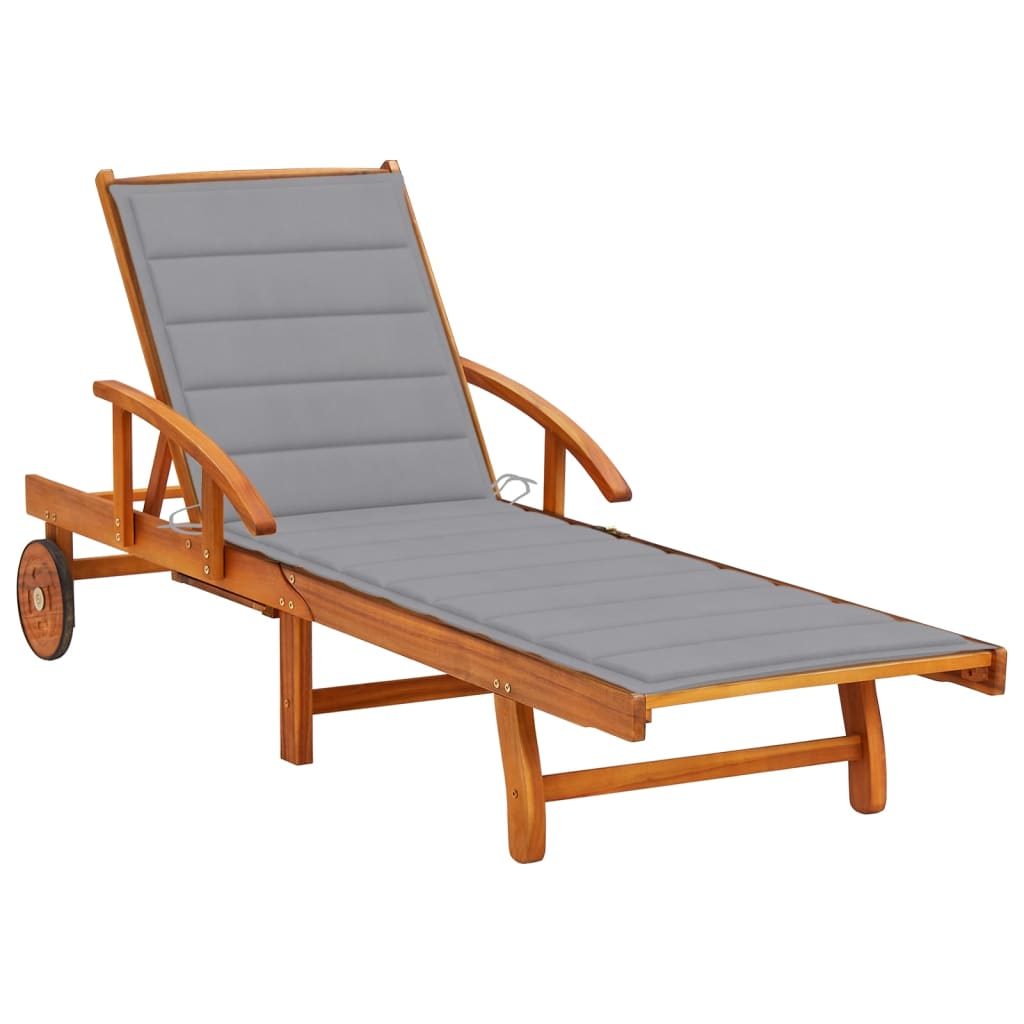 foto del prodotto lettino prendisole da giardino con cuscino massello di acacia cod mxl 52602