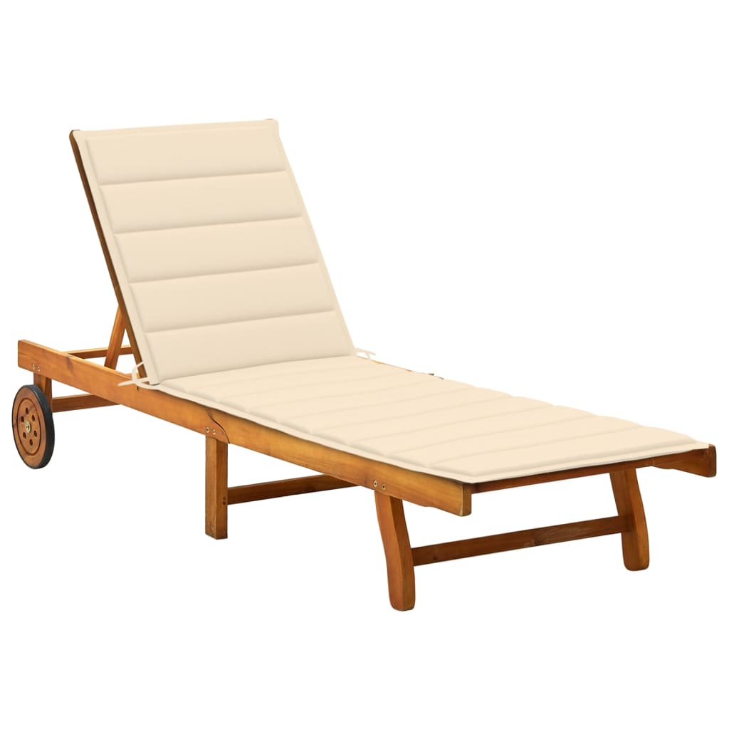 foto del prodotto lettino prendisole da giardino con cuscino massello di acacia cod mxl 72112