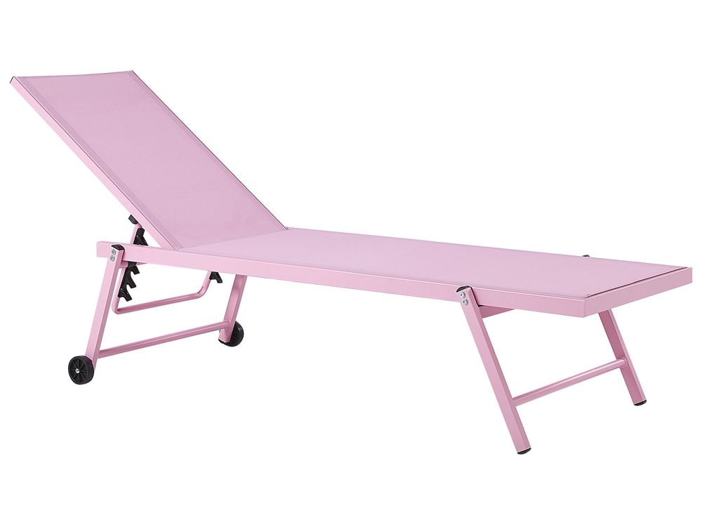 foto del prodotto lettino prendisole da giardino rosa sedile sintetico struttura in alluminio 198 x 61 cm schienale reclinabile regolabile con ruote patio