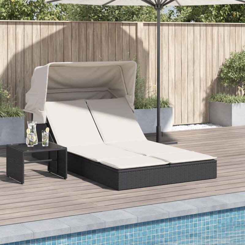 foto del prodotto lettino prendisole doppio baldacchino e cuscini nero polyrattan vidaxl