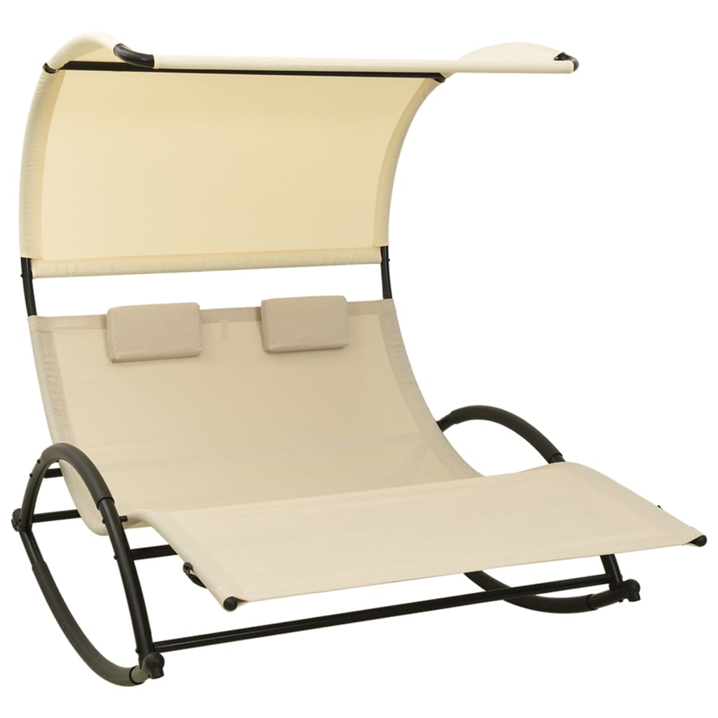 foto del prodotto lettino prendisole doppio con baldacchino in textilene crema cod mxl 17659
