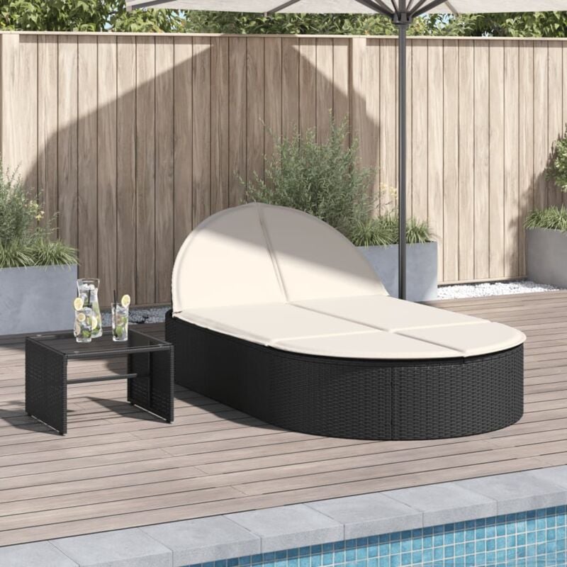 foto del prodotto lettino prendisole doppio con cuscini nero in polyrattan vidaxl