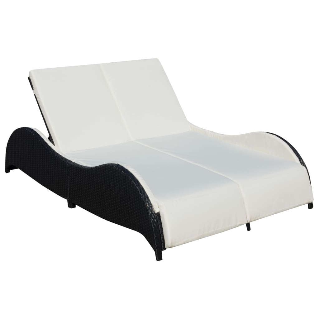 foto del prodotto lettino prendisole doppio con cuscino in polyrattan nero cod mxl 16983
