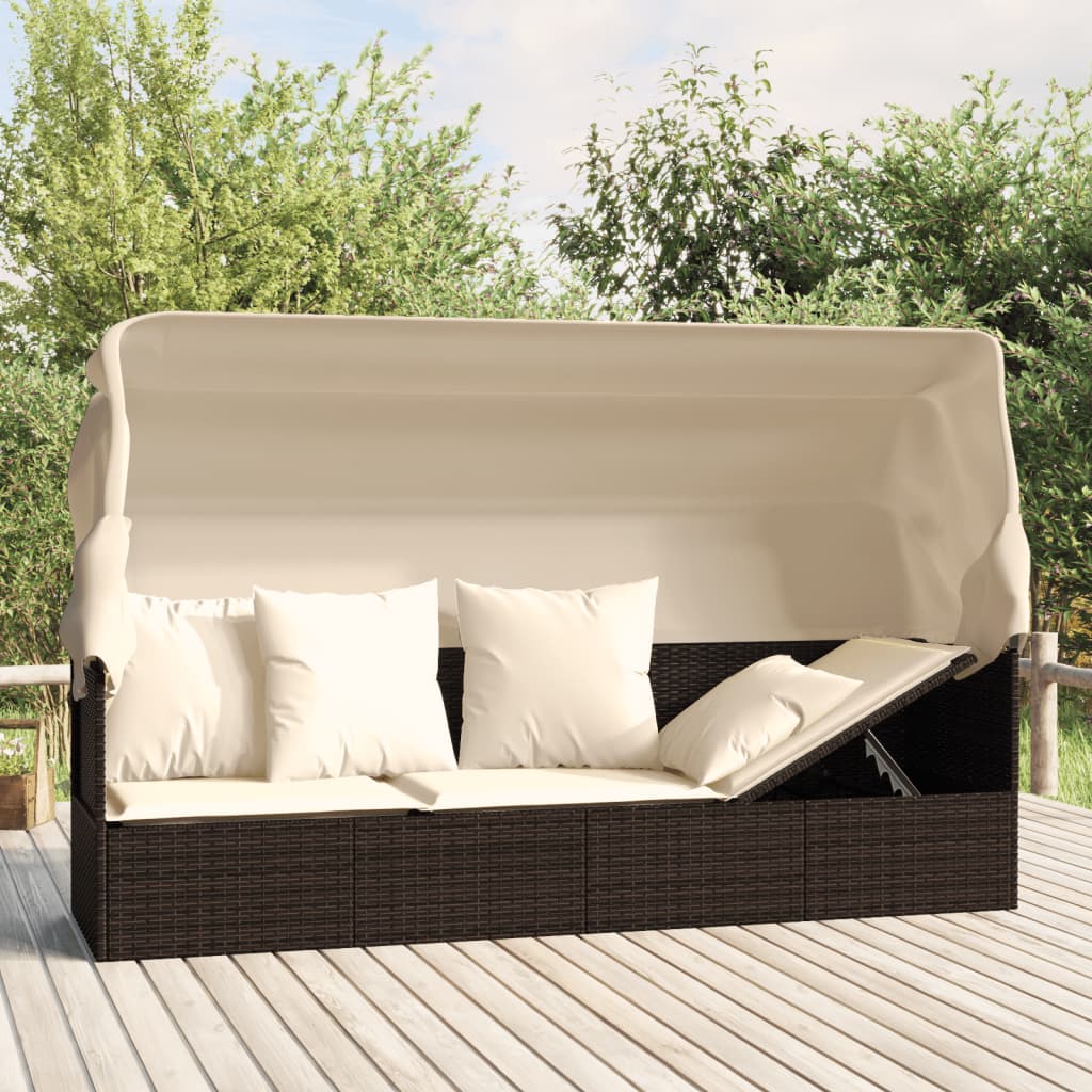 foto del prodotto lettino prendisole esterno tetto e cuscini marrone polyrattan cod mxl 65502