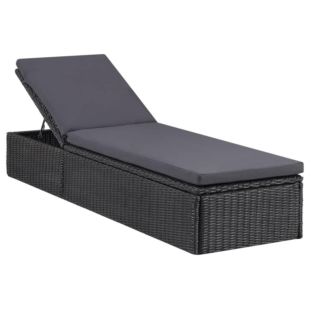 foto del prodotto lettino prendisole in polyrattan nero e grigio scuro cod mxl 23065