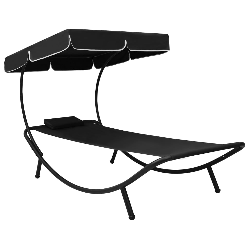 foto del prodotto lettino prendisole per esterno con tettuccio e cuscino nero cod mxl 23185