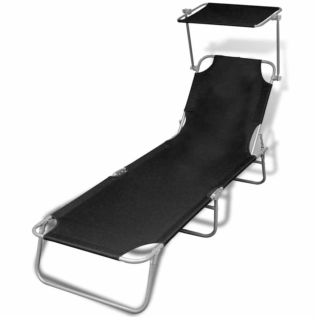 foto del prodotto lettino prendisole pieghevole baldacchino acciaio tessuto nero cod mxl 6974