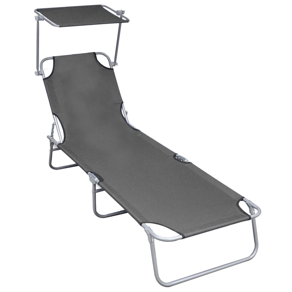 foto del prodotto lettino prendisole pieghevole con baldacchino alluminio grigio cod mxl 23969